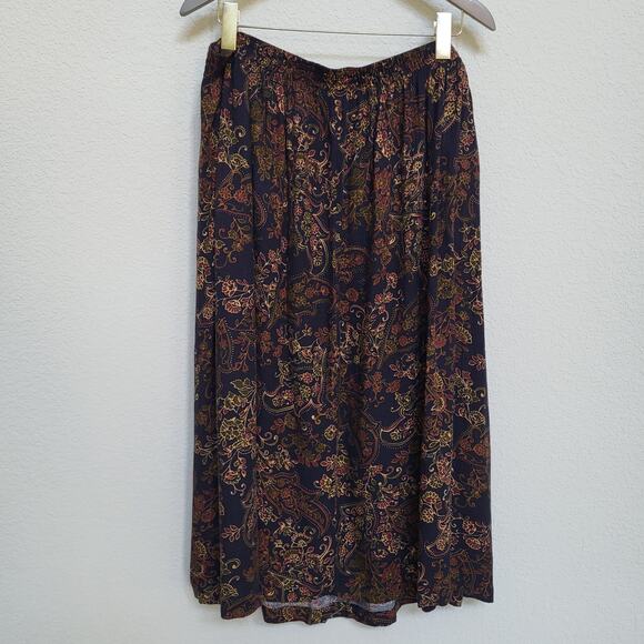 Vintage Skirt Sag Harbor Womens 1X Navy Paisley Floral Elastic Waist Midi Length - Picture 2 of 13